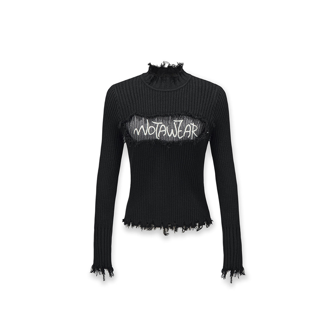 NotAwear Destroy Embroidery Logo Slim Knit Top Black - Mores Studio