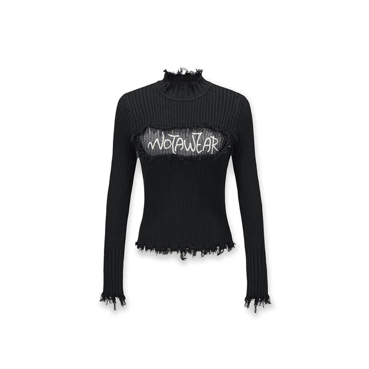 NotAwear Destroy Embroidery Logo Slim Knit Top Black - Mores Studio