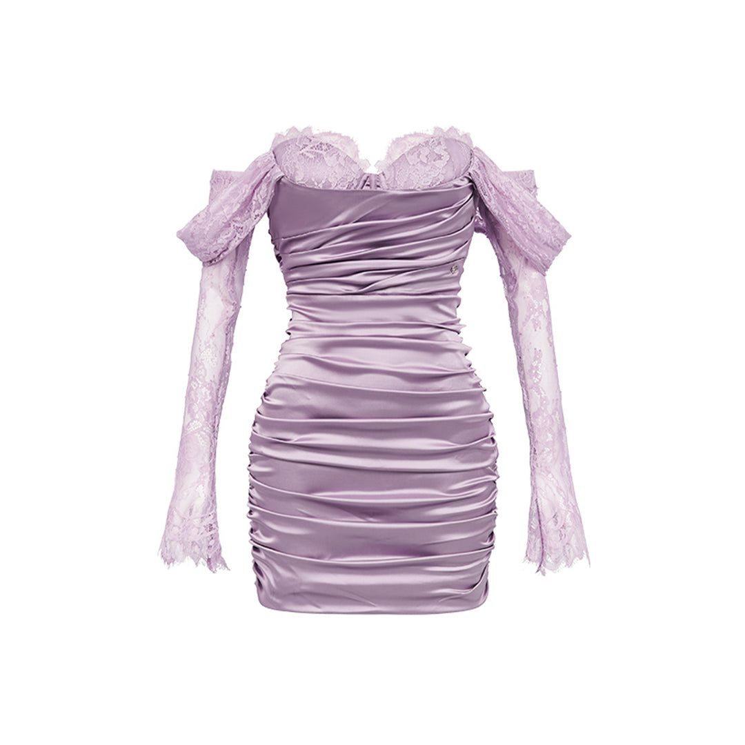 Sheer Luck Belle Lace Satin Stretch Dress Purple