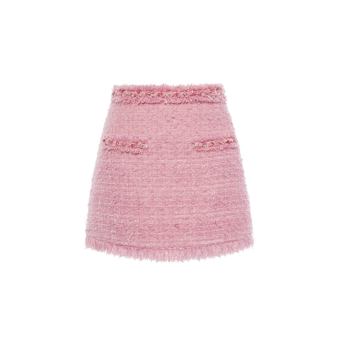 Rocha Roma Beaded Tweed Short Skirt Pink - Mores Studio
