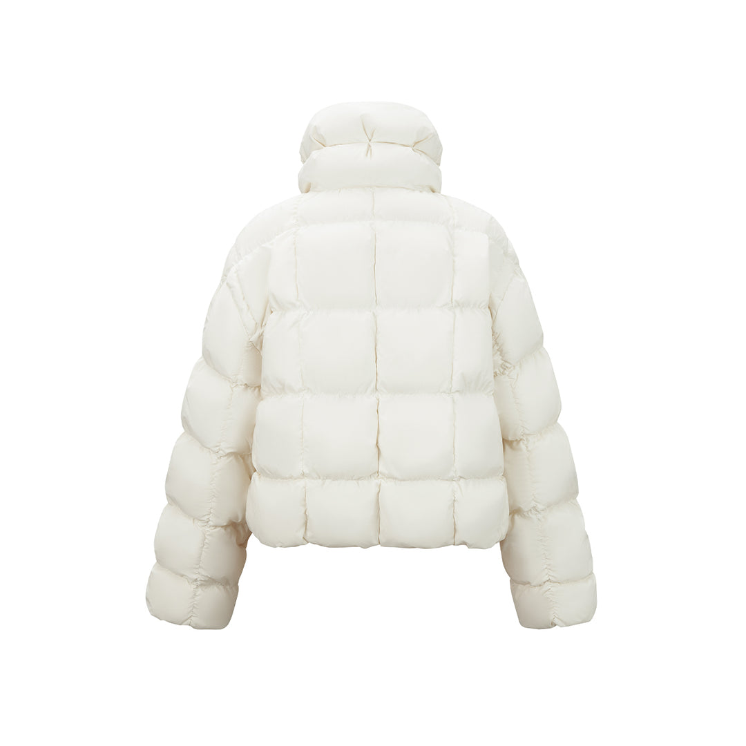 Three Quarters Checkered Lapel Short Down Jacket White