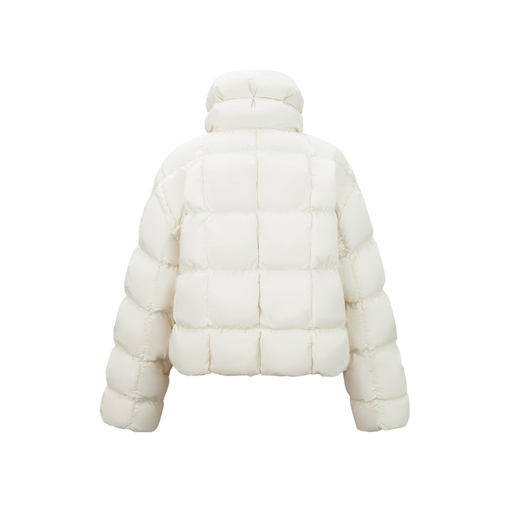 Three Quarters Checkered Lapel Short Down Jacket White