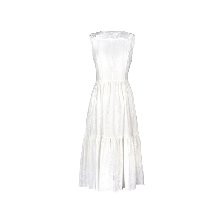 Kroche Ruffled Rose Pin Hollow Out Lace Dress White