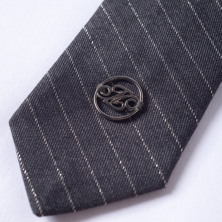 Three Quarters Logo Classic Silver Thread Striped Tie - Mores Studio