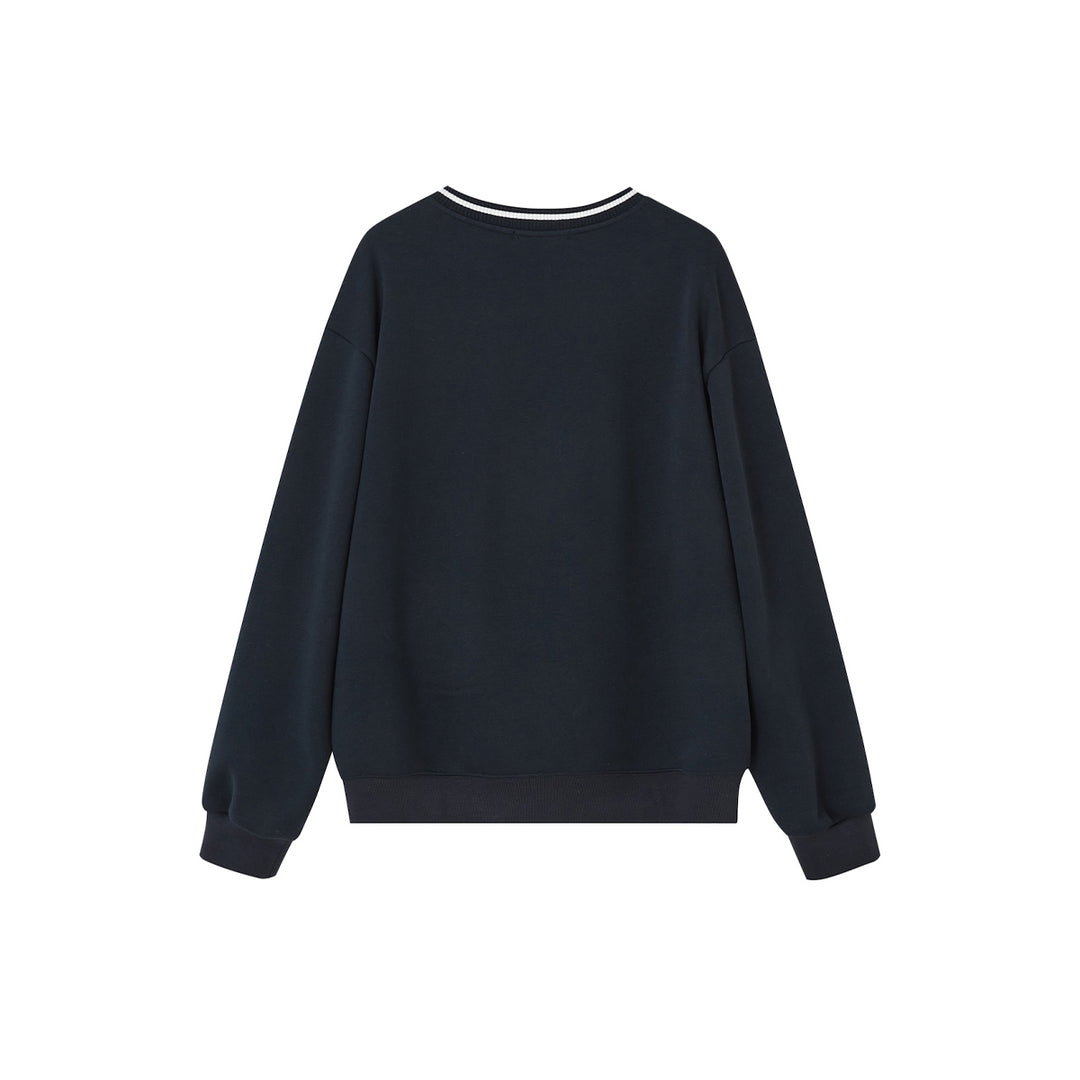 SomeSowe Lace Badge V-Neck Sweatshirt Navy Blue