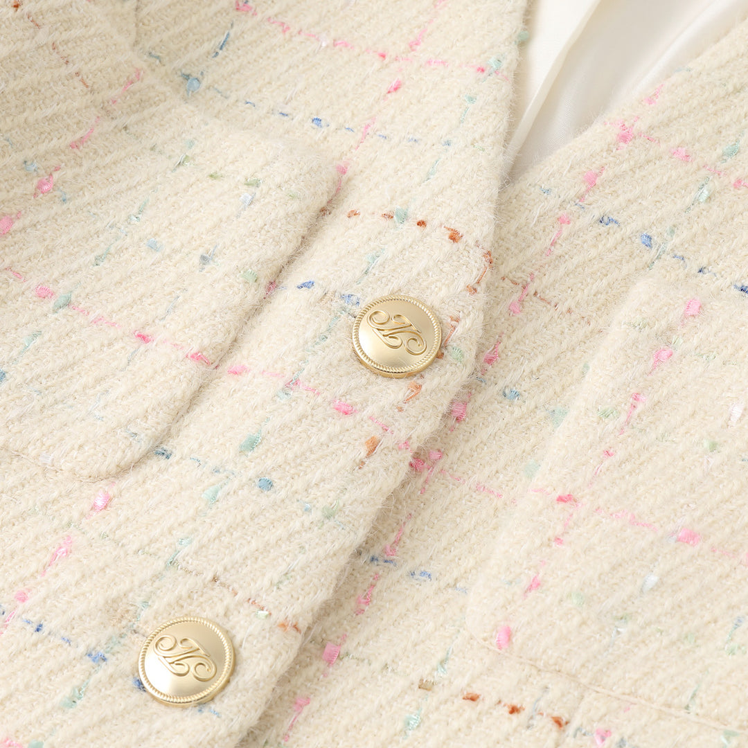 Three Quarters Colorful Polka Dot Tweed Blazer