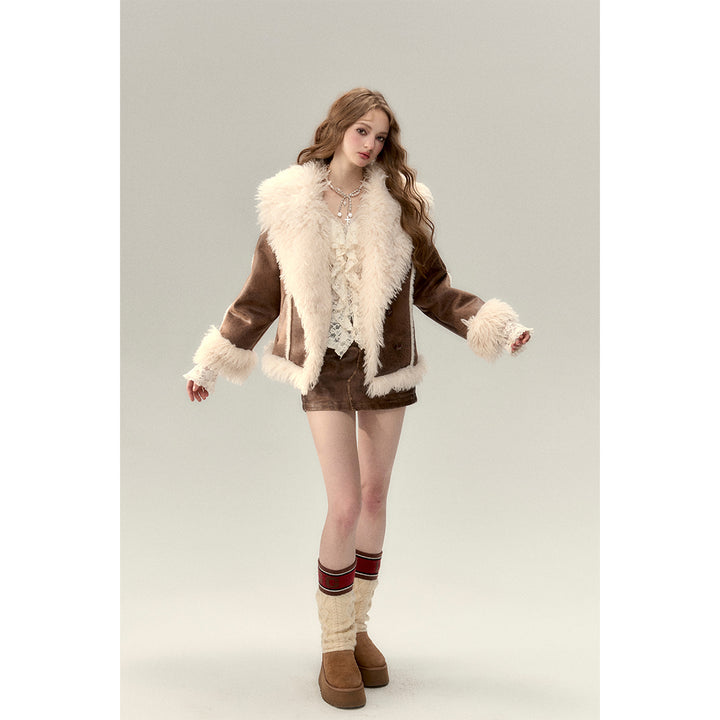 Via Pitti Rabbit Fur Faux Leather Thick Jacket - Mores Studio