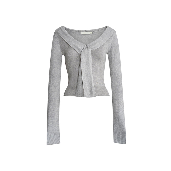 Kroche Blended Woolen Sailor Collar Knit Top Light Gray