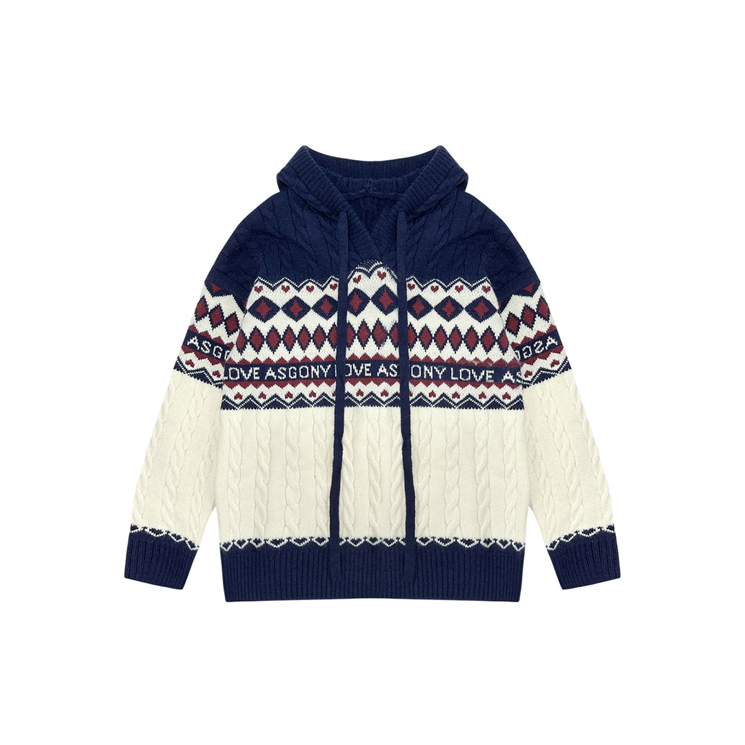 AsGony Fair Isle Oversized Knit Sweater Navy - Mores Studio