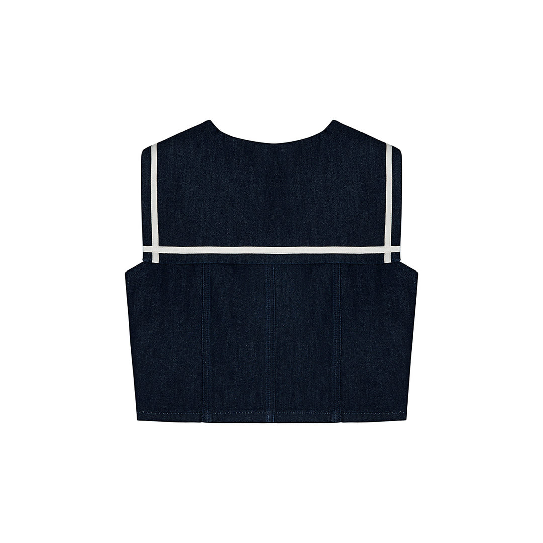 SomeSowe Contrast Color Sailor Collar Denim Top