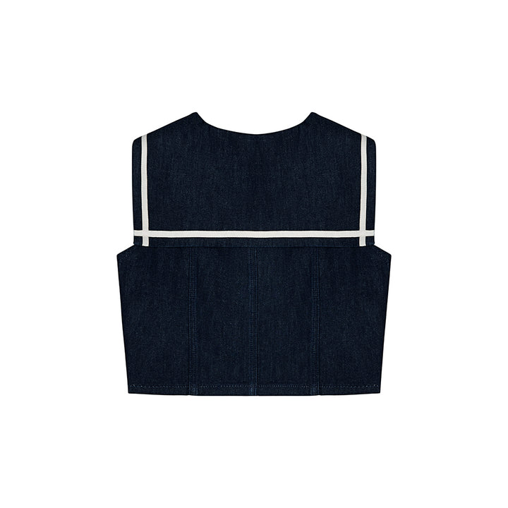 SomeSowe Contrast Color Sailor Collar Denim Top