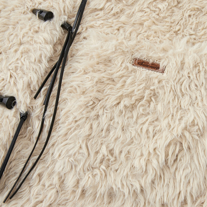 SomeSowe Horn Button Furry Long Jacket Beige