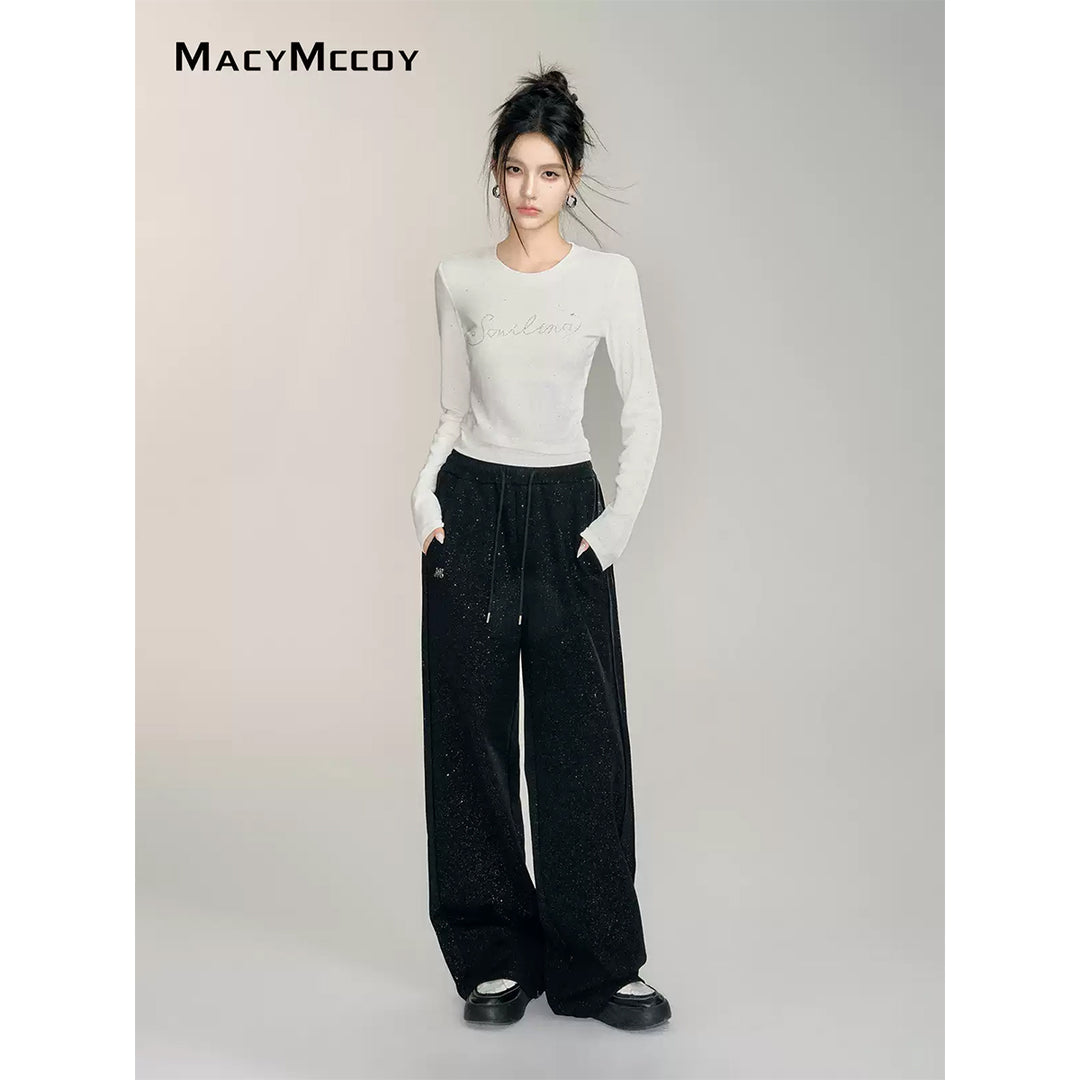 MacyMccoy Sequin High-Waist Wide-Leg Pants Black