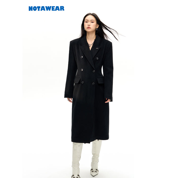 NotAwear Woolen Nipped Waist Oversized Coat Black - Mores Studio