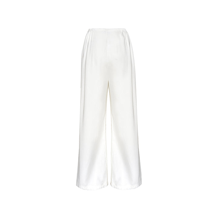 Kroche Silky Elastic-Waist Wide Leg Pants White