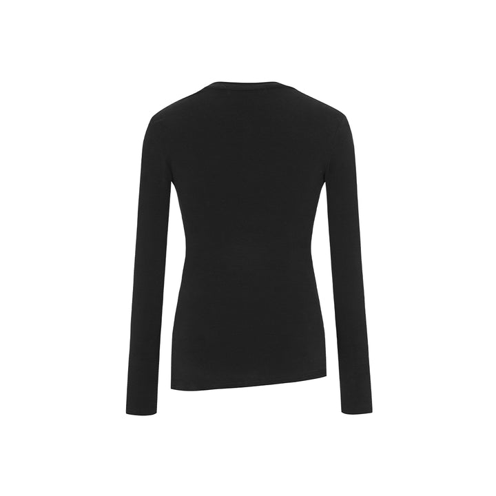 Three Quarters Hotfix Logo Henry Collar Slim Top Black