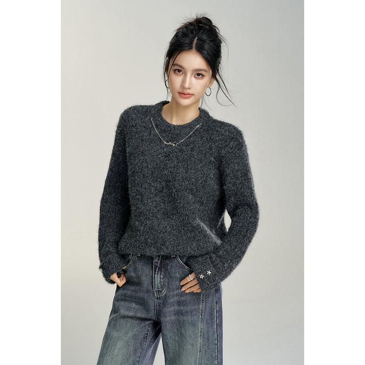 MacyMccoy Chain Loose Knit Sweater Gray