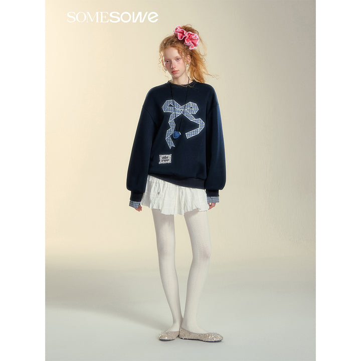 SomeSowe Origami Bow Embroidery Sweatshirt Blue