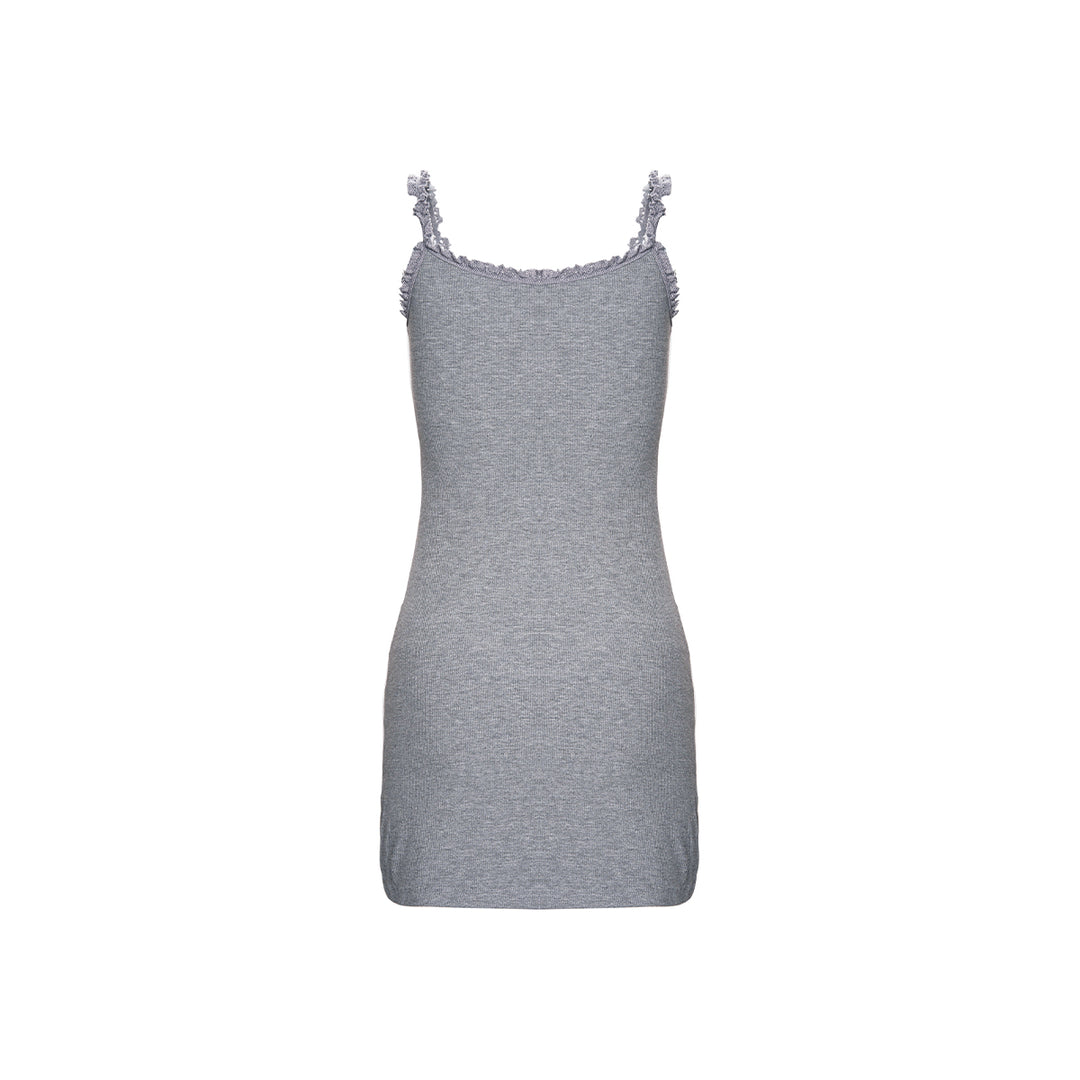 Kroche Lace Knit Sling Short Dress Gray