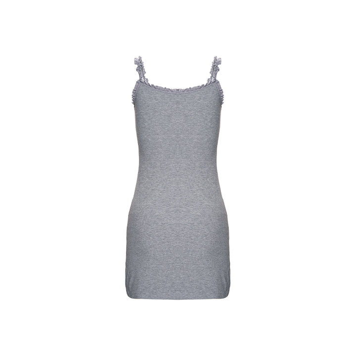 Kroche Lace Knit Sling Short Dress Gray