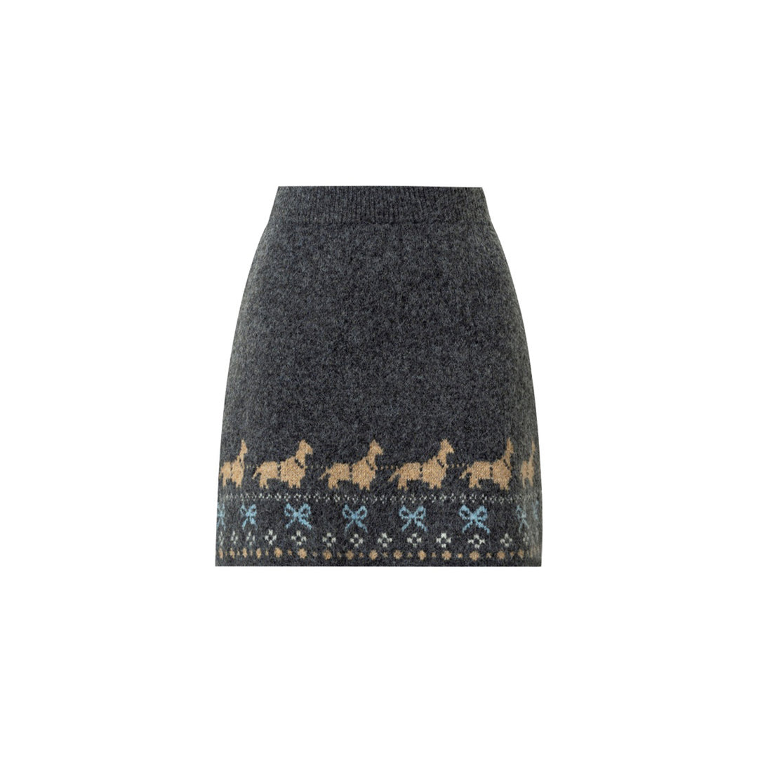 Liilou Fair Isle Jacquard Woolen Knit Skirt