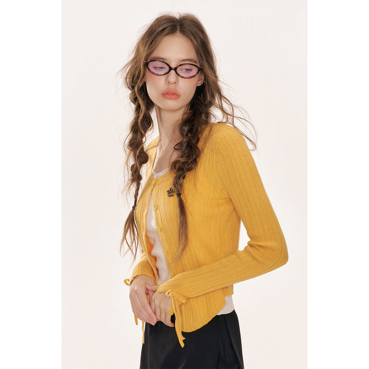 Kroche Bow Lace Up Woolen Cardigan Orange