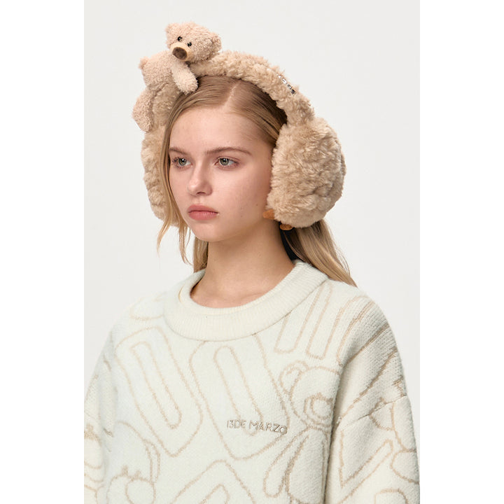 13De Marzo Plush Bear Paw Furry Earmuff Khaki