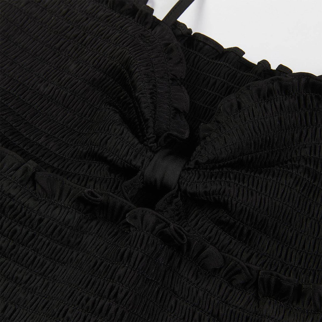 Three Quarters Smocking Wrap Sling Dress Black - Mores Studio
