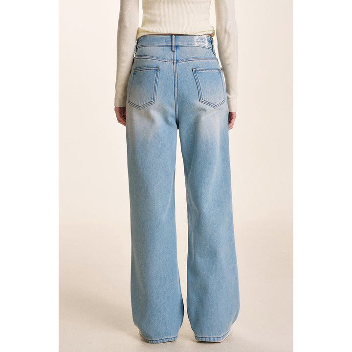 Kroche Detachable Lace Edge Wide-Leg Fleece-Lined Jeans