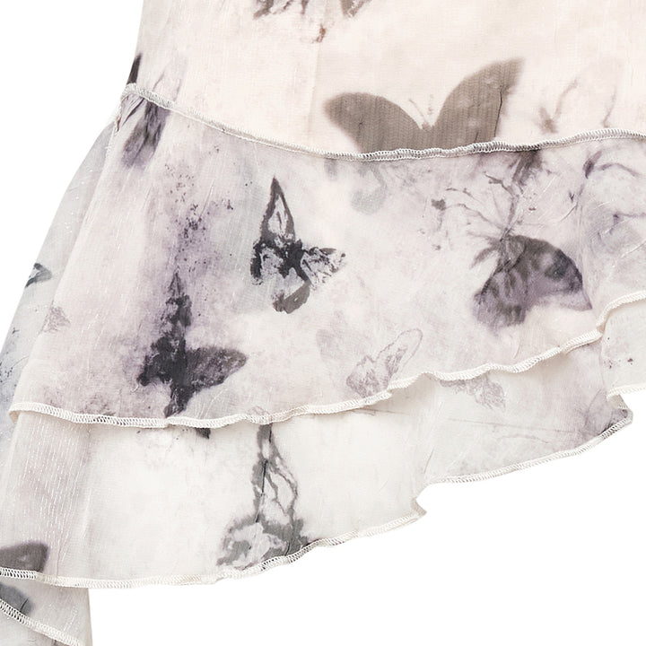 MeliMosa Butterfly Printed Ribbon Chiffon Top