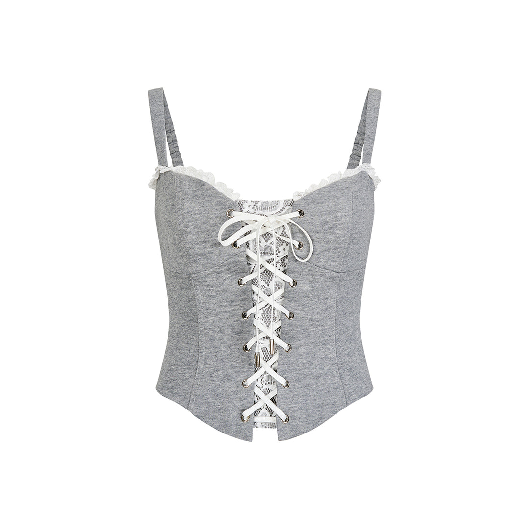 Via Pitti Lace Patchwork Drawstring Vest Grey - Mores Studio