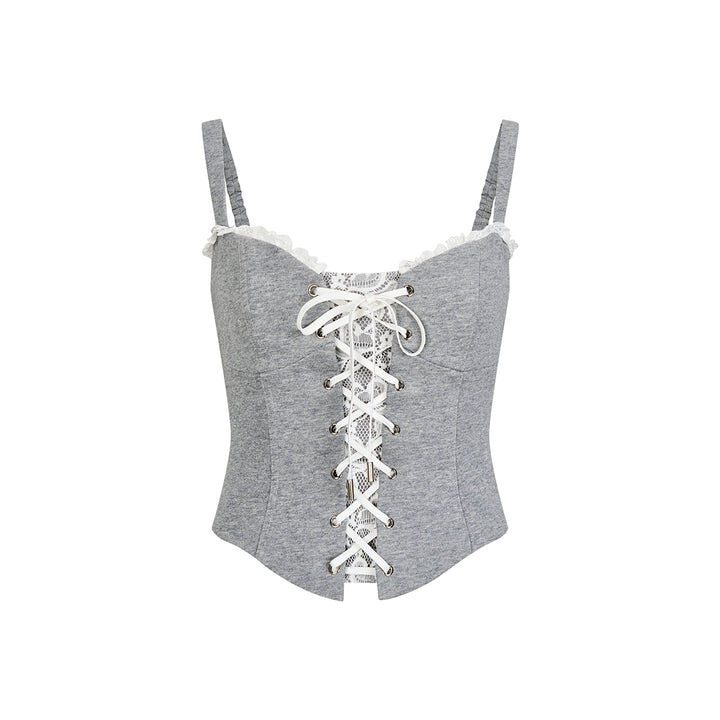 Via Pitti Lace Patchwork Drawstring Vest Grey - Mores Studio