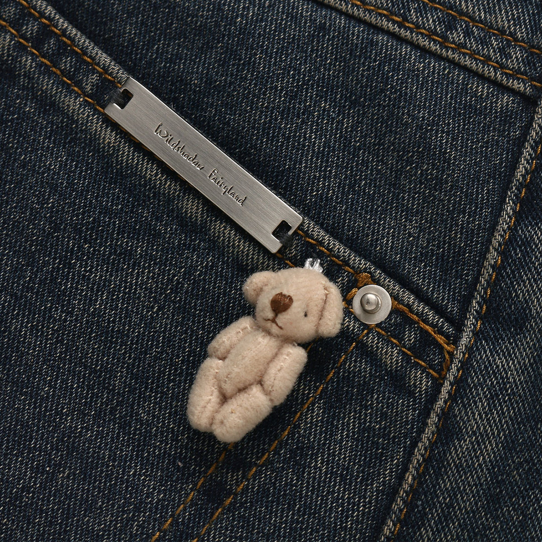 Wildshadow Teddy Bear Pocket Washed Denim Skirt - Mores Studio