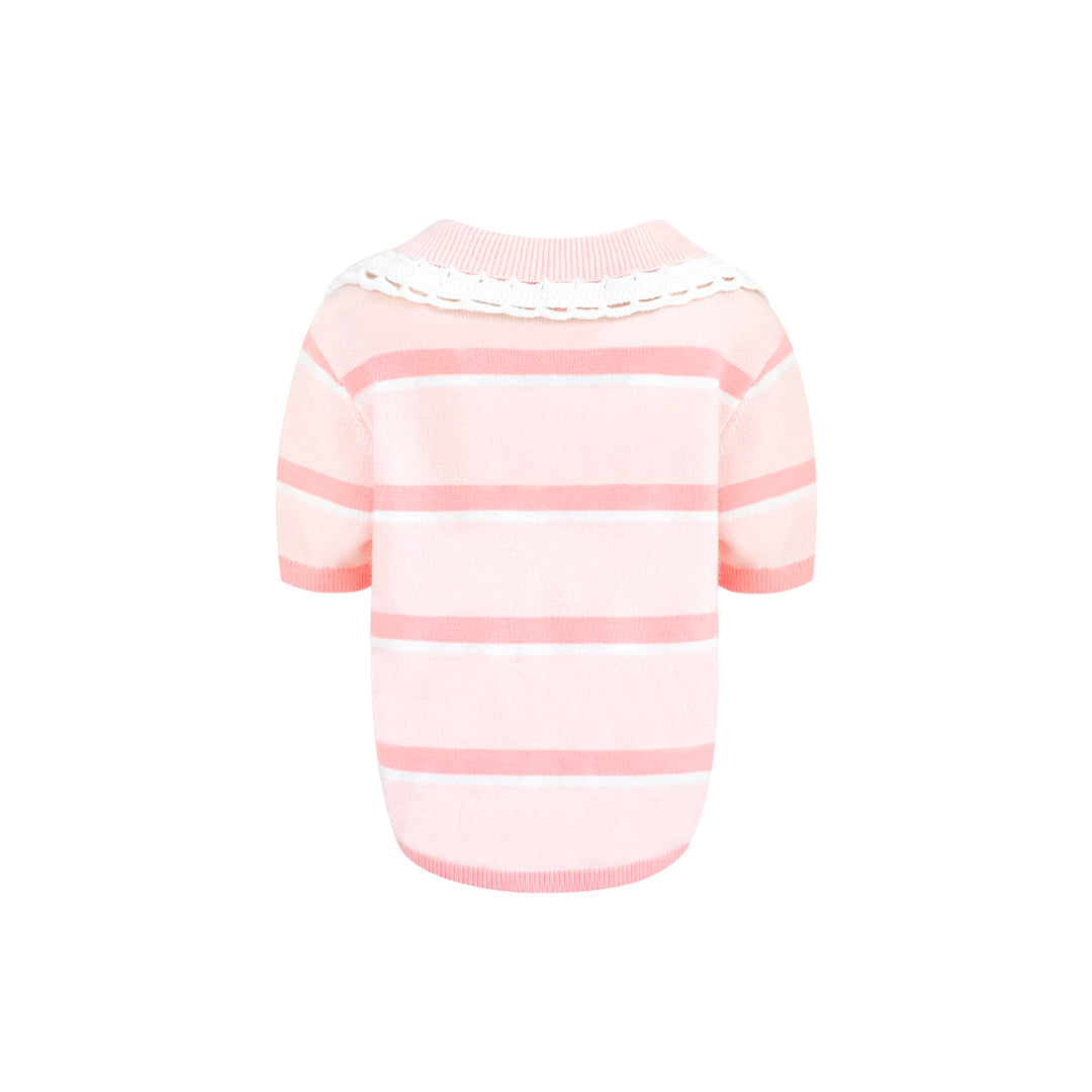 Kroche Color Blocked Lace Doll Collar Knit Top Pink - Mores Studio