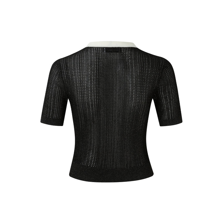 Eimismosol Lightweight Sparkly Silk Knit Top  Black