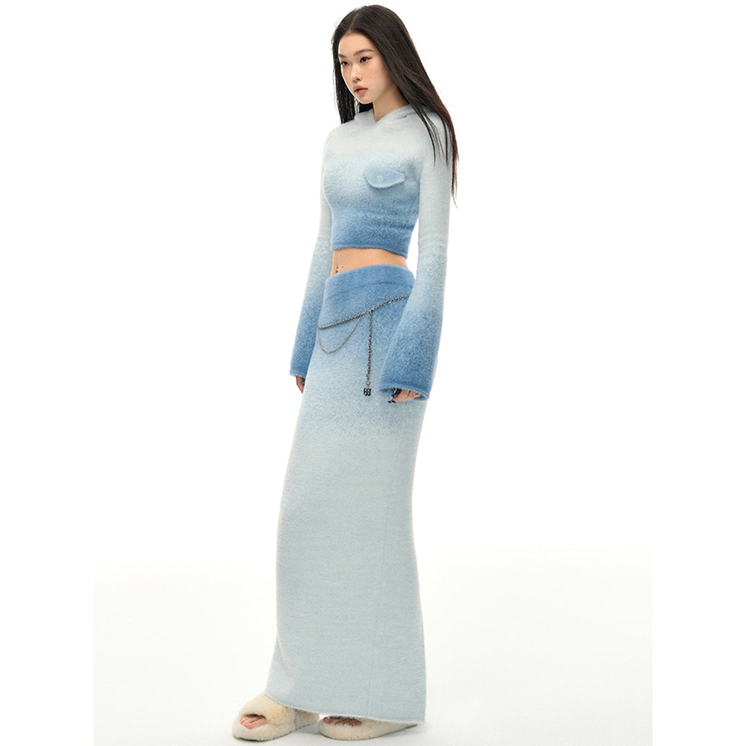 NotAwear Gradient Fuzzy Long Knit Skirt - Mores Studio