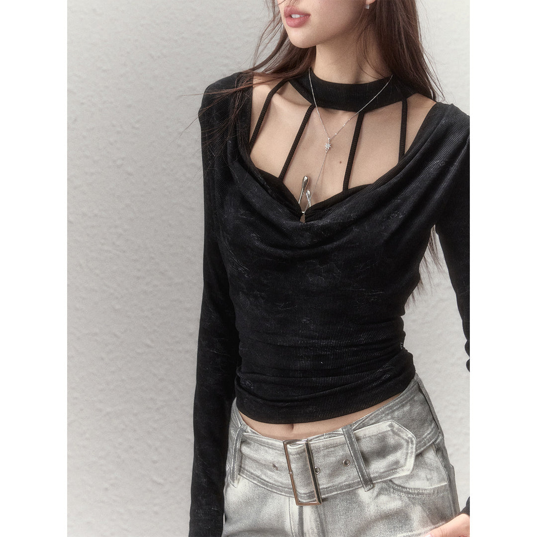 Via Pitti Choker Collar Hollow Cutting Top Black