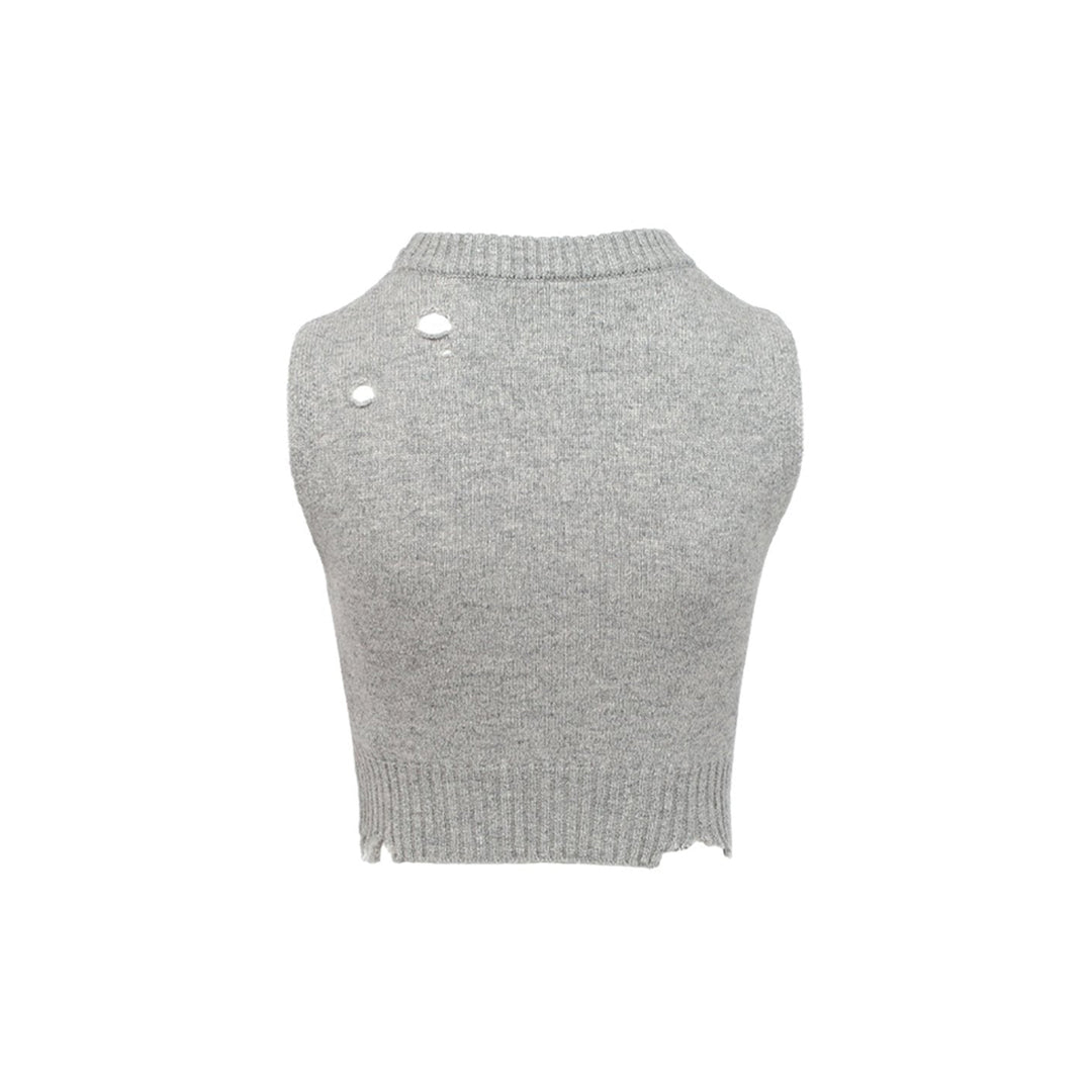 Ann Andelman Destroyed Knit Crop Vest Grey - Mores Studio