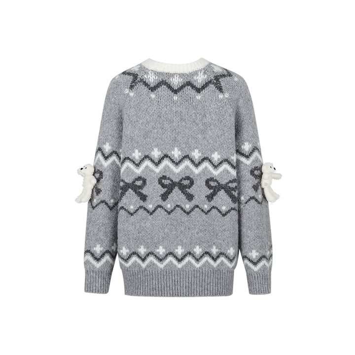 13De Marzo Fair Isle Jacquard Raglan Knit Sweater Gray