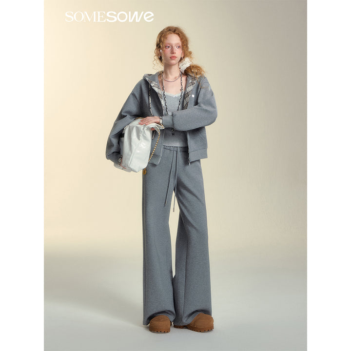 SomeSowe Fleece-Lined Lace Up Casual Pants Gray