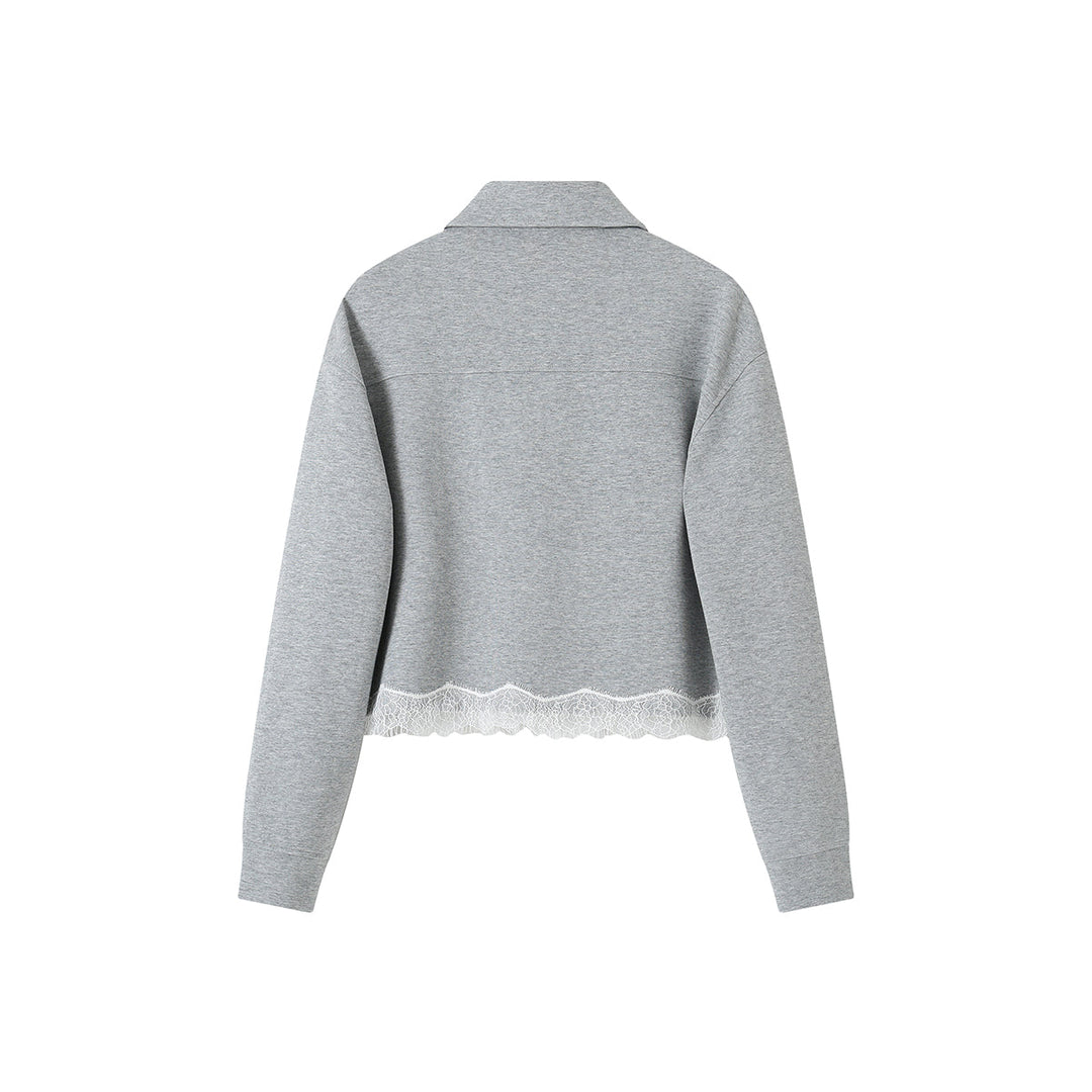 SomeSowe Lace Edge Casual Top Jacket Grey