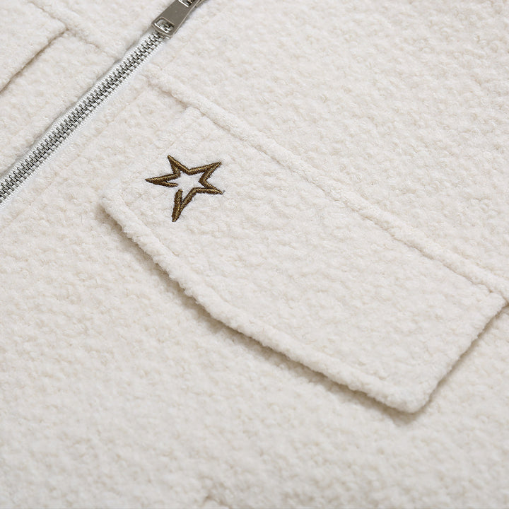 SomeSowe Star Embroidery Loop Woolen Jacket White - Mores Studio