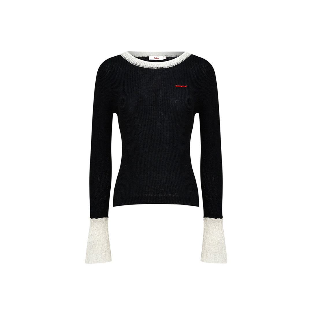 Liilou Mohair Patchwork Woolen Knit Top Black