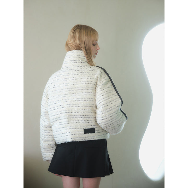 Three Quarters Color Blocked Padded PuffJacket White - Mores Studio