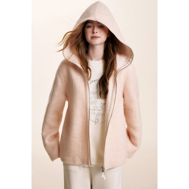 Kroche Double Zipper Tweed Warm Jacket Pink