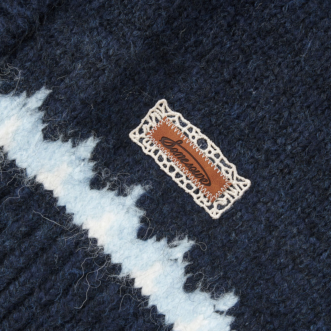 SomeSowe Fair Isle Hooded Knit Cardigan Navy Blue