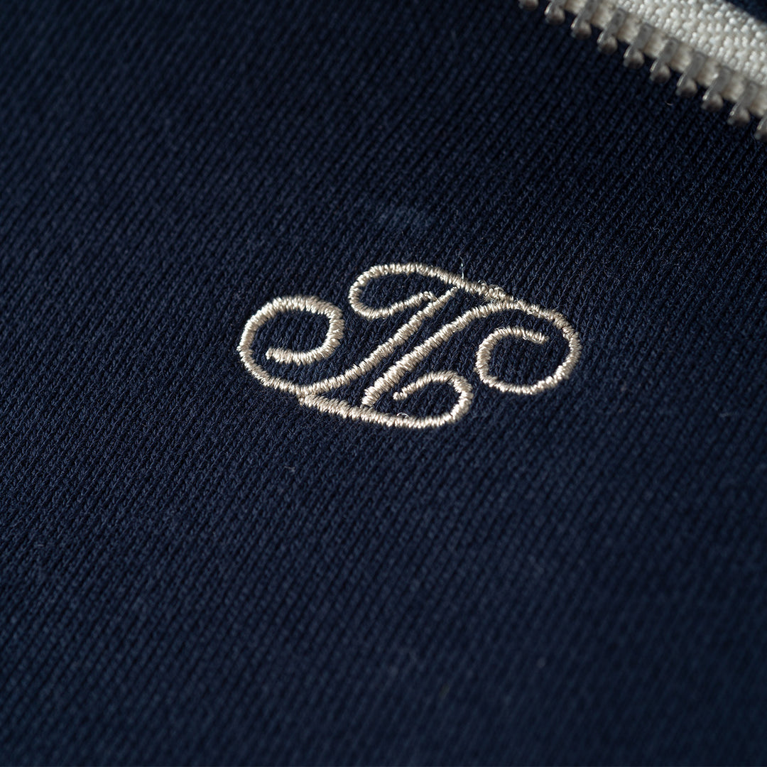 Three Quarters Logo Embroidery Half-Zip Polo Sweater Navy - Mores Studio