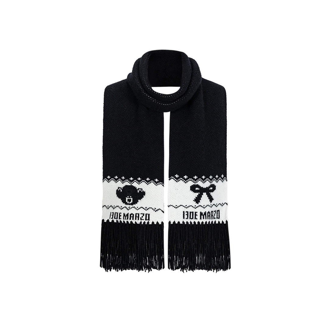 13De Marzo Fair Isle Jacquard Knit Scarf Black