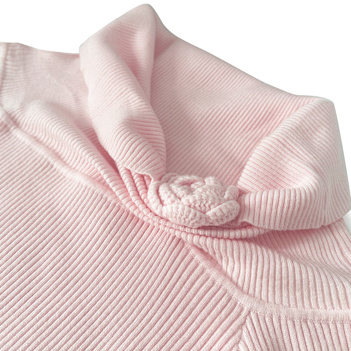 Kroche 3D Rose Off-Shoulder Knitted Top Pink - Mores Studio