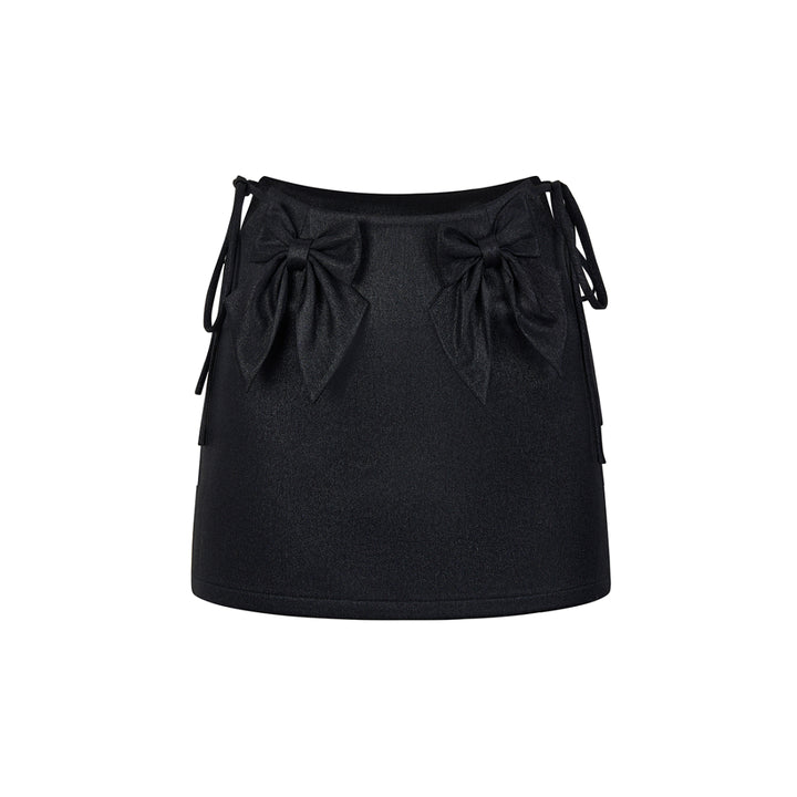 Via Pitti 3D Bow-Knot Drawstring Skirt Black